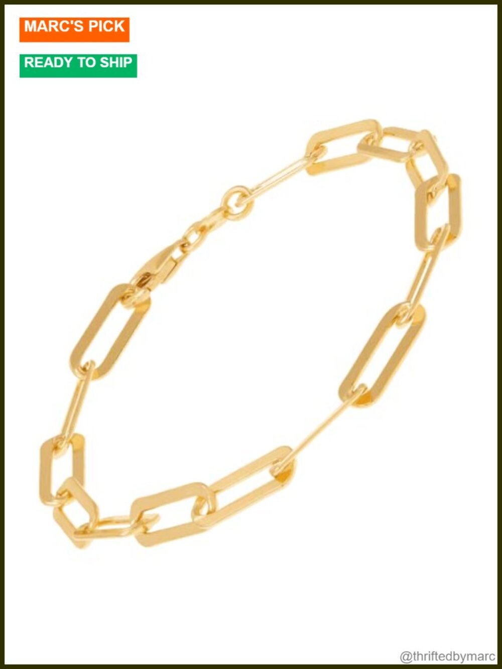 14K Gold Plated Sterling Silver Oval Link Chain Bracelet 7 1/2"